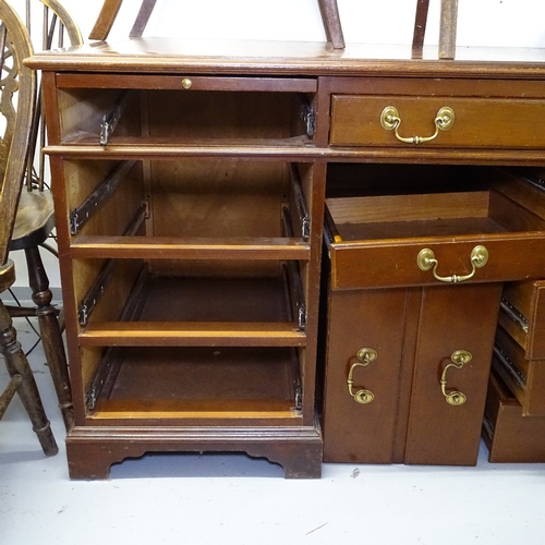 1803 - A large reproduction mahogany twin-pedestal writing desk, W173cm