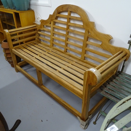 1809 - A teak slatted bench in the style of Lutyens, L170cm