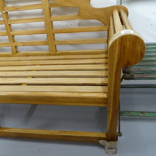 1809 - A teak slatted bench in the style of Lutyens, L170cm