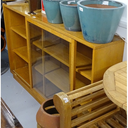 1812 - 1930s light oak bookcase, with 2 sliding glazed doors, L152cm