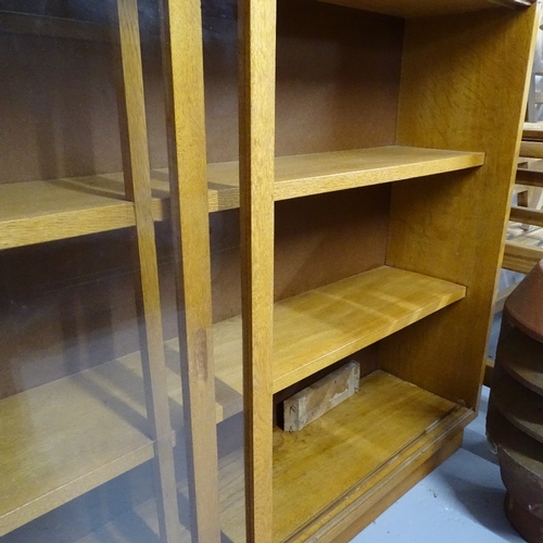 1812 - 1930s light oak bookcase, with 2 sliding glazed doors, L152cm