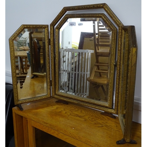 1814 - An Edwardian gilt-framed 3-fold dressing table mirror