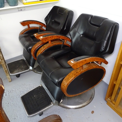 1815 - A pair of modern chrome and upholstered barber's chairs