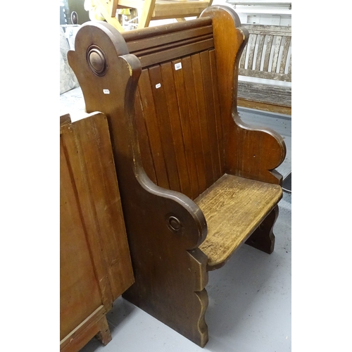 1821 - A small Victorian Gothic pine pew, W67cm, H116cm