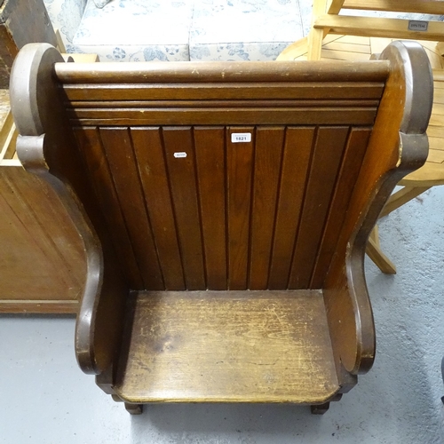 1821 - A small Victorian Gothic pine pew, W67cm, H116cm