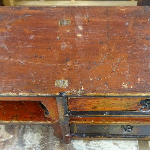 1825 - A pair of Chinese stained elm low 2-drawer shelves, L152cm