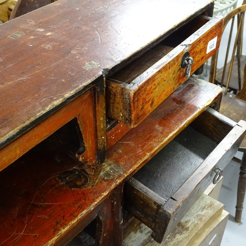 1825 - A pair of Chinese stained elm low 2-drawer shelves, L152cm