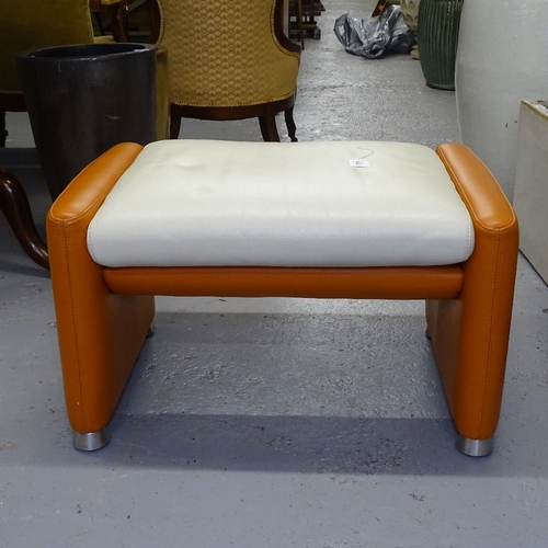 1832 - A contemporary design orange and white leather upholstered 2-seater settee, with adjustable backs, a... 