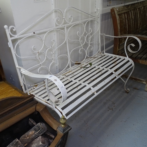 1835 - A white painted wrought-iron garden bench, W116cm