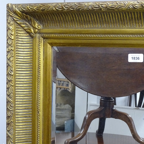 1836 - A modern gilt-framed and bevelled-edge rectangular wall mirror, W114cm, H144cm