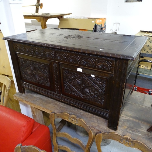 1861 - a 1920's chip carved oak coffer