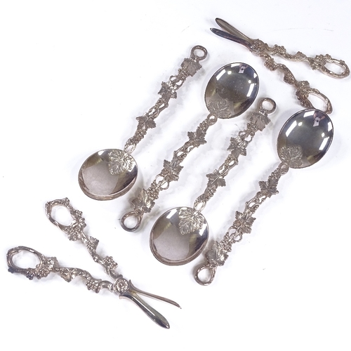 102 - A Victorian electroplate 6-piece fruit serving set, with cast vine handles, comprising 2 pairs of gr... 