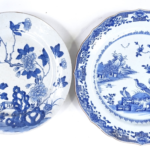 105 - 2 Chinese blue and white porcelain chargers, diameter 38cm and 35cm