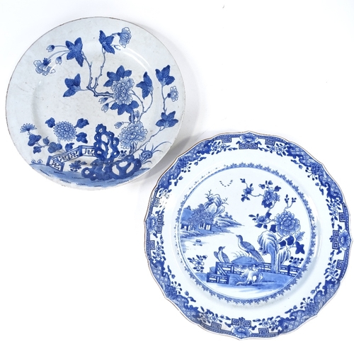 105 - 2 Chinese blue and white porcelain chargers, diameter 38cm and 35cm