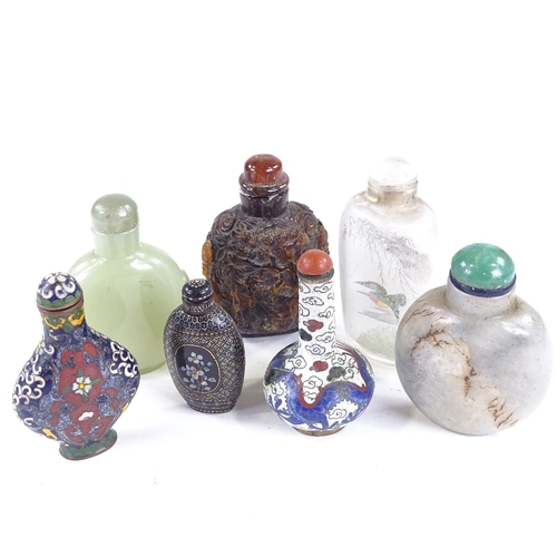 108 - A group of Chinese snuff bottles, including relief carved amber, and mother-of-pearl inlaid lacquer ... 