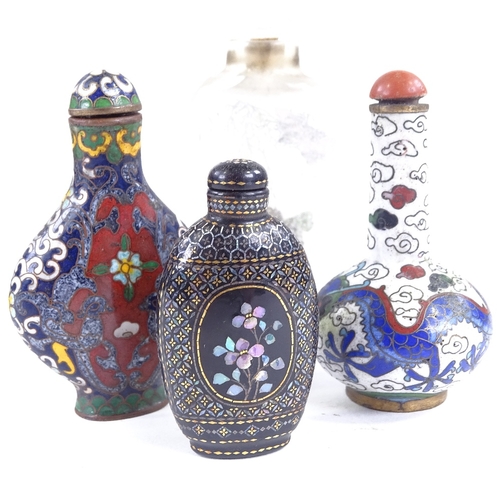 108 - A group of Chinese snuff bottles, including relief carved amber, and mother-of-pearl inlaid lacquer ... 