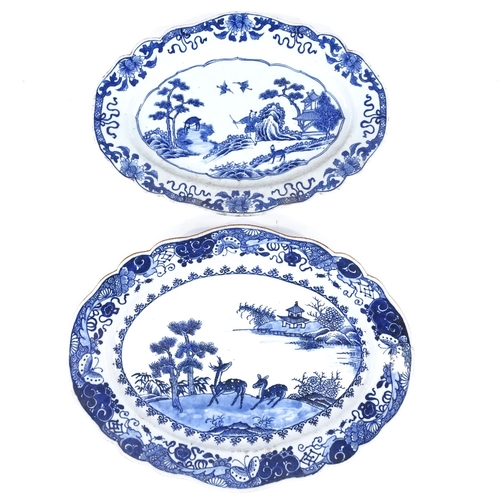 109 - 2 Chinese blue and white porcelain oval platters, diameter 36cm and 30cm (2)