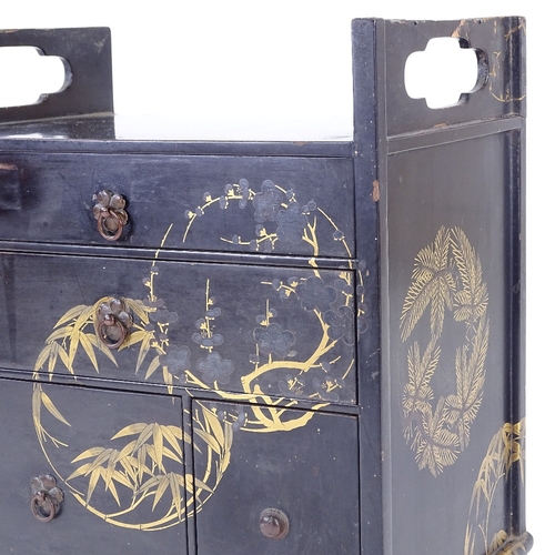 110 - A Japanese gilded and lacquered kodansu cabinet, Meiji Period, fitted with 2 long and 2 short drawer... 