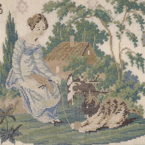 116 - An early 19th century needlework sampler, Elizabeth Thornton's work, aged 12 year, 1836, depicting a... 