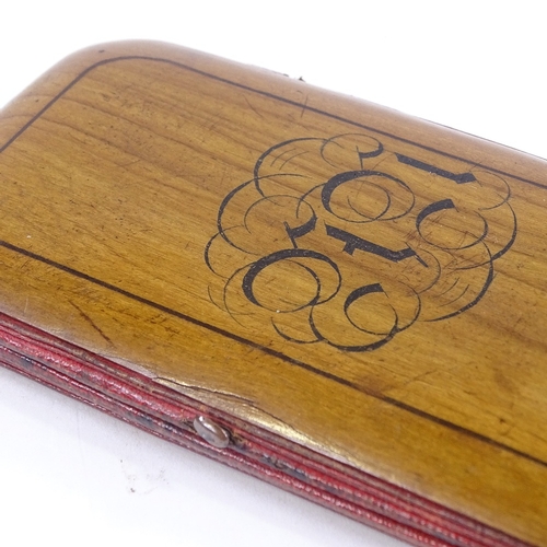 153 - A 19th century Sorrento Ware spectacle/card case, with marquetry inlaid lid, length 14cm