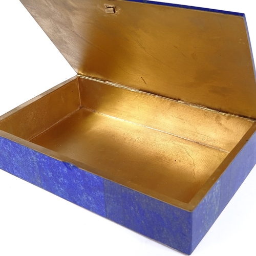 155 - A Lapis and specimen hardstone inlaid box, with gilded metal interior, 22cm x 14cm