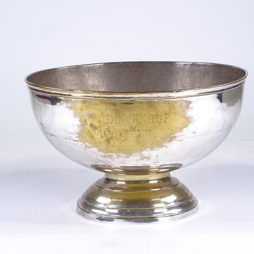 160 - A silver plated Champagne bath, inscribed Champagne De Venoge Epernay, 36cm across, height 24.5cm, (... 