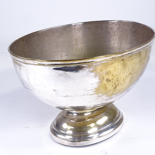 160 - A silver plated Champagne bath, inscribed Champagne De Venoge Epernay, 36cm across, height 24.5cm, (... 