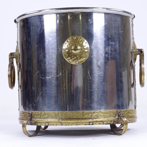 170 - An Arts and Crafts white metal and brass-mounted wine cooler, with brass ring handles, circa 1900, d... 