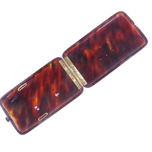 203 - An early 20th century tortoiseshell card case, with gold inlaid lid, 8cm x 5cm