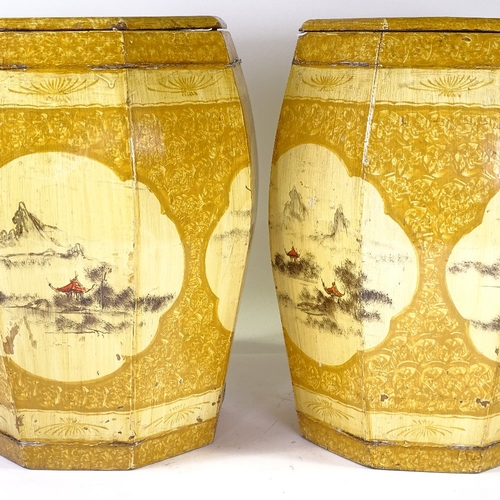 223 - A pair of Chinese painted wood barrel seats, height 45cm