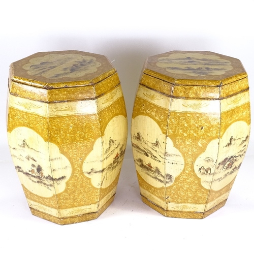 223 - A pair of Chinese painted wood barrel seats, height 45cm