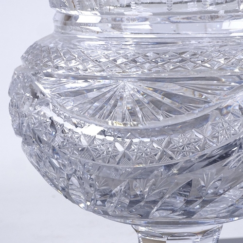 228 - A large and heavy cut-glass thistle-shaped table centre bowl, on octagonal base, diameter 35cm, heig... 