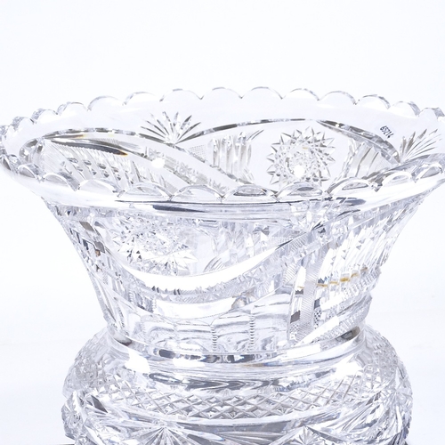 228 - A large and heavy cut-glass thistle-shaped table centre bowl, on octagonal base, diameter 35cm, heig... 