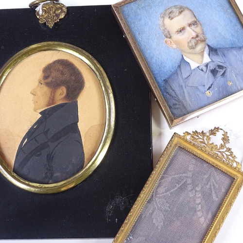 246 - A 19th century miniature watercolour, portrait of a gentleman, in ebonised frame, a miniature waterc... 