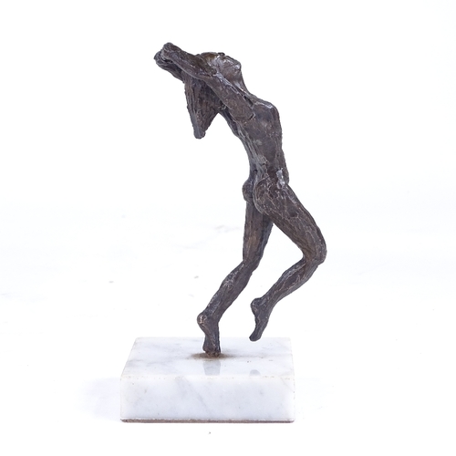 248 - A mid-20th century patinated bronze sculpture, ballet dancer, unsigned, on white marble base, overal... 