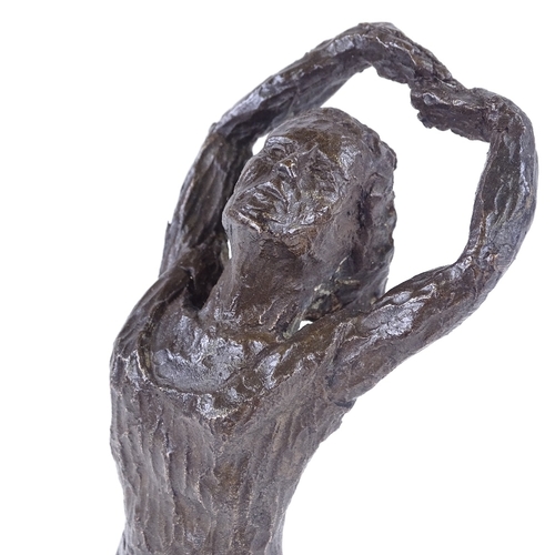 248 - A mid-20th century patinated bronze sculpture, ballet dancer, unsigned, on white marble base, overal... 