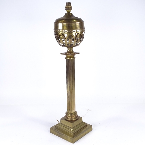 257 - A brass oil lamp converted to electric, with fluted column, height excluding fitting 60cm