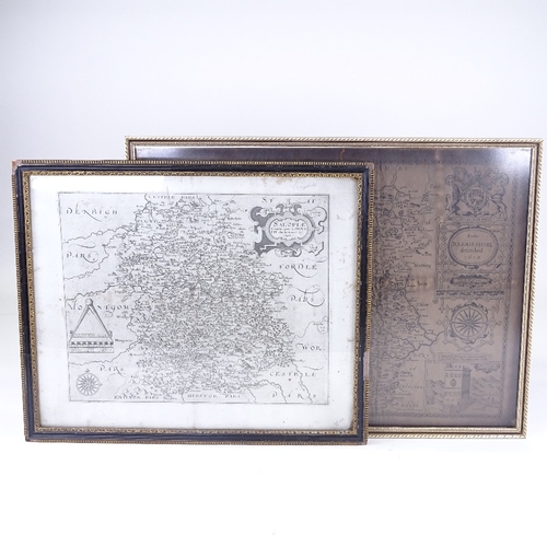 287 - An Antique map engraving of Salopiae, by Christopher Saxton, image 27cm x 34cm, and a map of Darbies... 