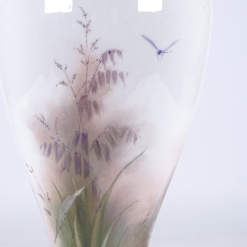 304 - A Hadley's Worcester porcelain vase, hand painted irises and dragonflies, 1900 - 1902, height 24cm