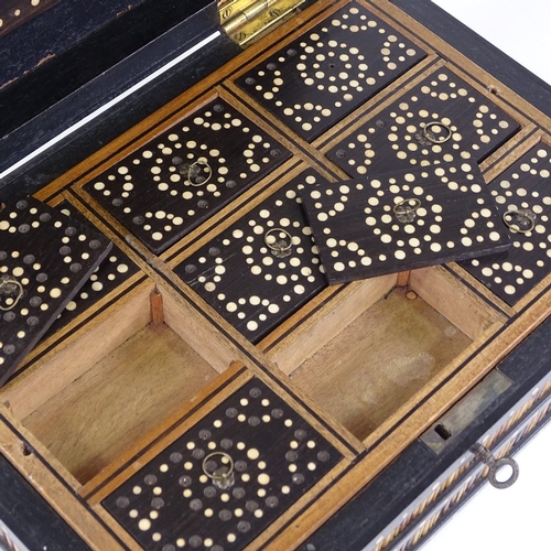 310 - A 19th century ebony and porcupine quill box, with inlaid ivory discs and fitted interior, width 30c... 