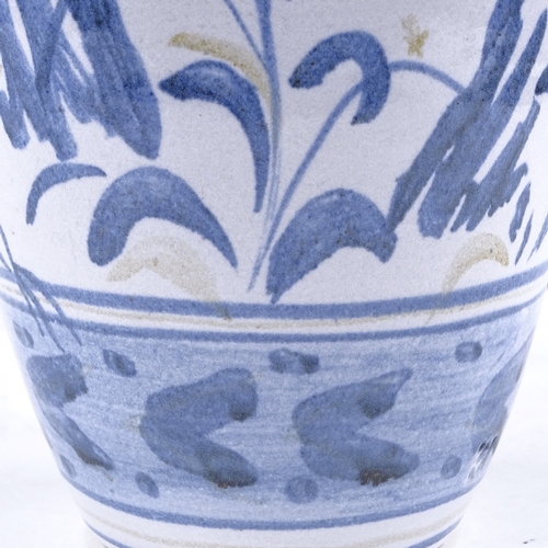 320 - British Studio pottery vase with hand painted blue and white decoration, unsigned, height 26cm