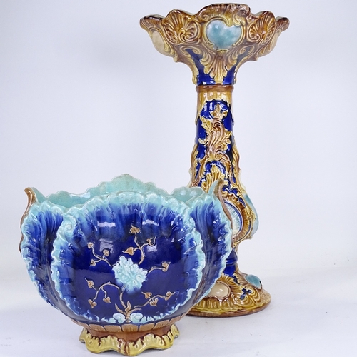 344 - A Majolica Pottery jardiniere on pedestal, no factory marks, overall height 84cm