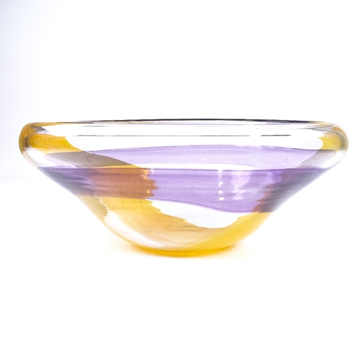 364 - A large multi-colour glass Studio table centre bowl, indistinct artist's signature under base, diame... 