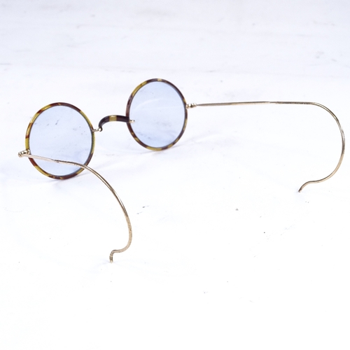 376 - A pair of Vintage tortoiseshell and unmarked yellow metal spectacles