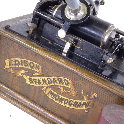 388 - An Edison Standard Phonograph circa 1895, original oak dome-top case, with original aluminium horn a... 