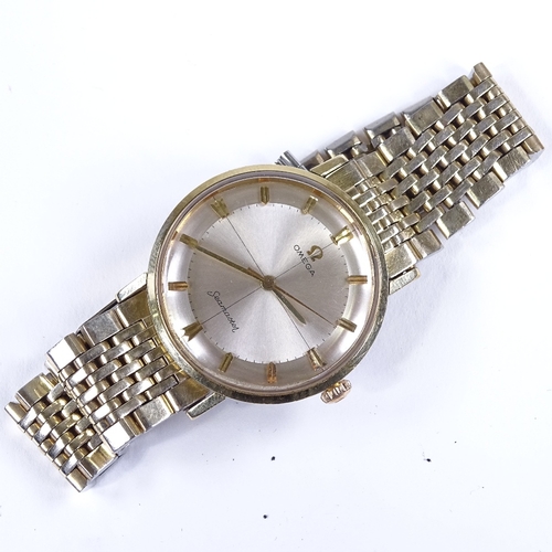 422 - OMEGA - a Vintage gold plated Seamaster mechanical wristwatch, silvered crosshair dial with gilt arr... 