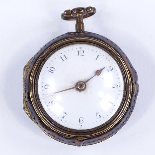 424 - An early 18th century blonde tortoiseshell and gilt metal pair-cased key-wind Verge pocket watch, by... 