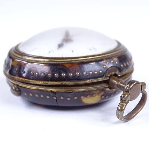 424 - An early 18th century blonde tortoiseshell and gilt metal pair-cased key-wind Verge pocket watch, by... 