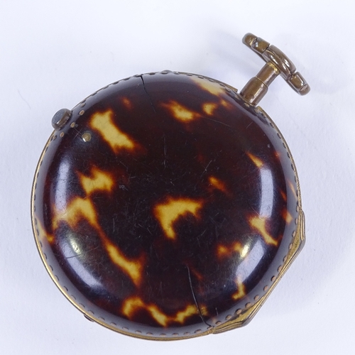 424 - An early 18th century blonde tortoiseshell and gilt metal pair-cased key-wind Verge pocket watch, by... 