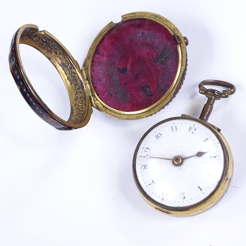 424 - An early 18th century blonde tortoiseshell and gilt metal pair-cased key-wind Verge pocket watch, by... 